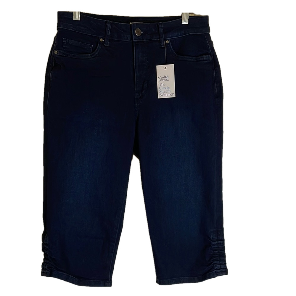 CROFT & BARROW Stretch Skimmer Cropped Jeans, Women’s 10, Dark Wash Blue